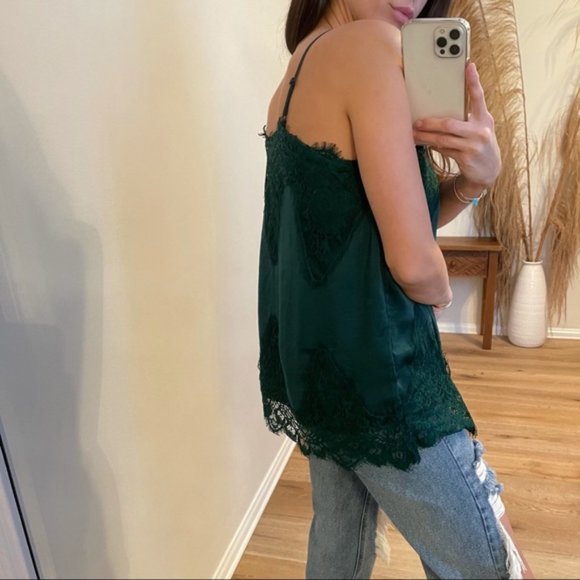 Sincerely Yours Satin Lace Tank | Green - Picture 4 of 7
